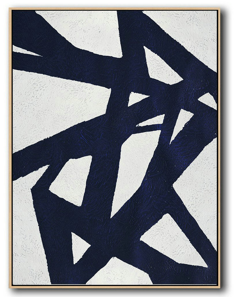 Buy Hand Painted Navy Blue Abstract Painting Online,Living Room Wall Art #K3J7